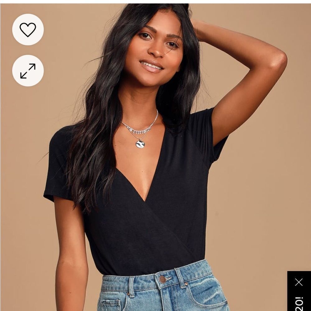 Lulus Marren Black Short Sleeve Surplice Bodysuit